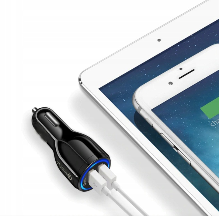 SZYBKA 3.1A SAMOCHODOWA ŁADOWARKA QUALCOMM QC 3.0 2x USB 5V 3,1A 12-24V DC Złącza microUSB typ B USB 3.1 typ C USB typ C USB Apple Lightning Apple 30-pin