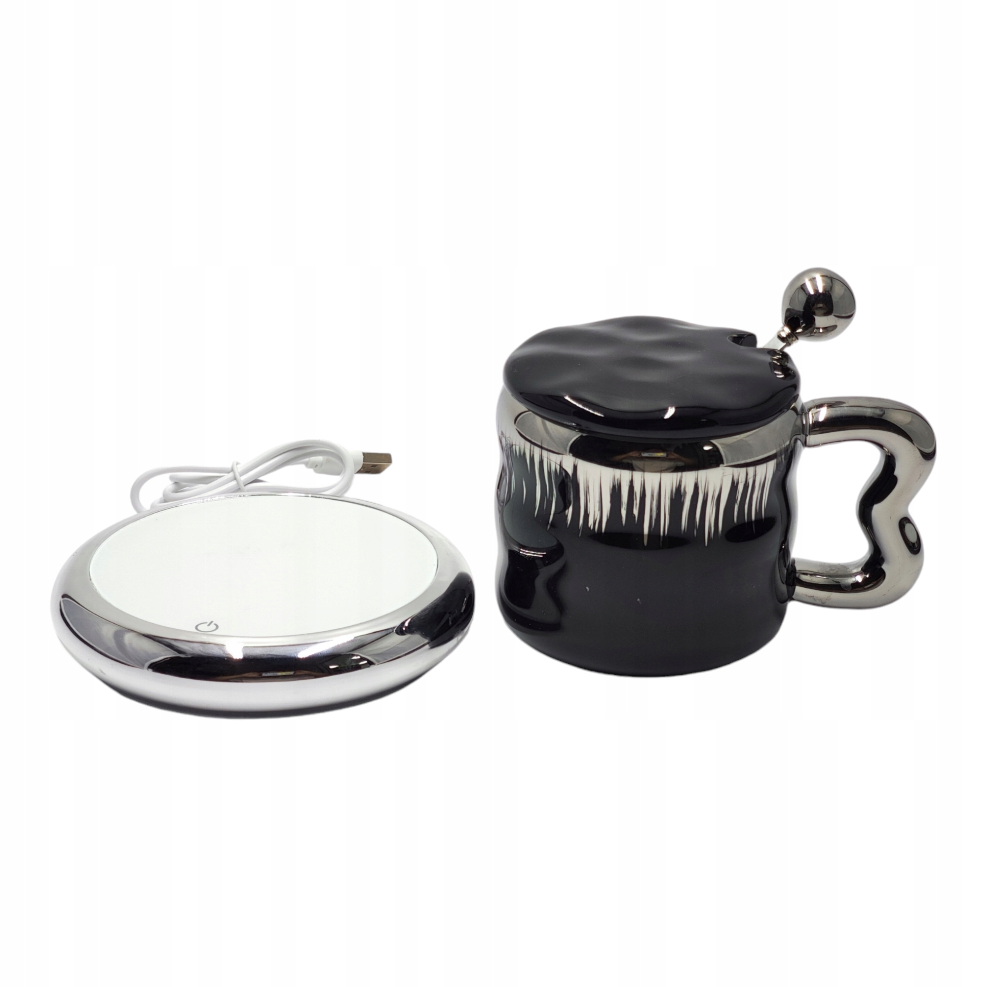 ZESTAW PODGRZEWACZ DO KAWY/HERBATY KUBEK ŁYŻKA KABEL USB PREZENT