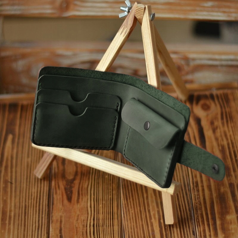 Pánská kožená peněženka na zip zelená handmade