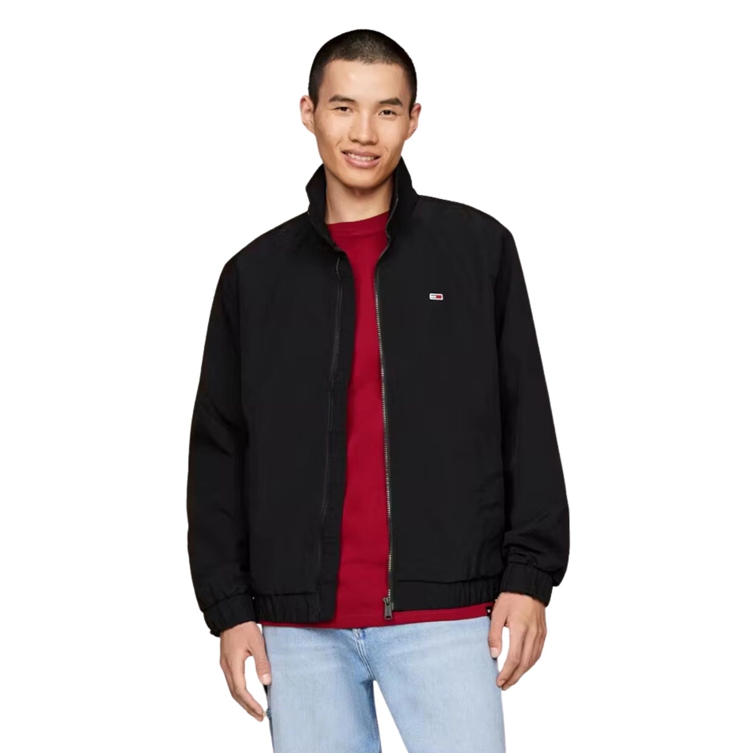 Pánská bunda Tommy Jeans Essential Zip černá přechodová, lehká, módní vel. M