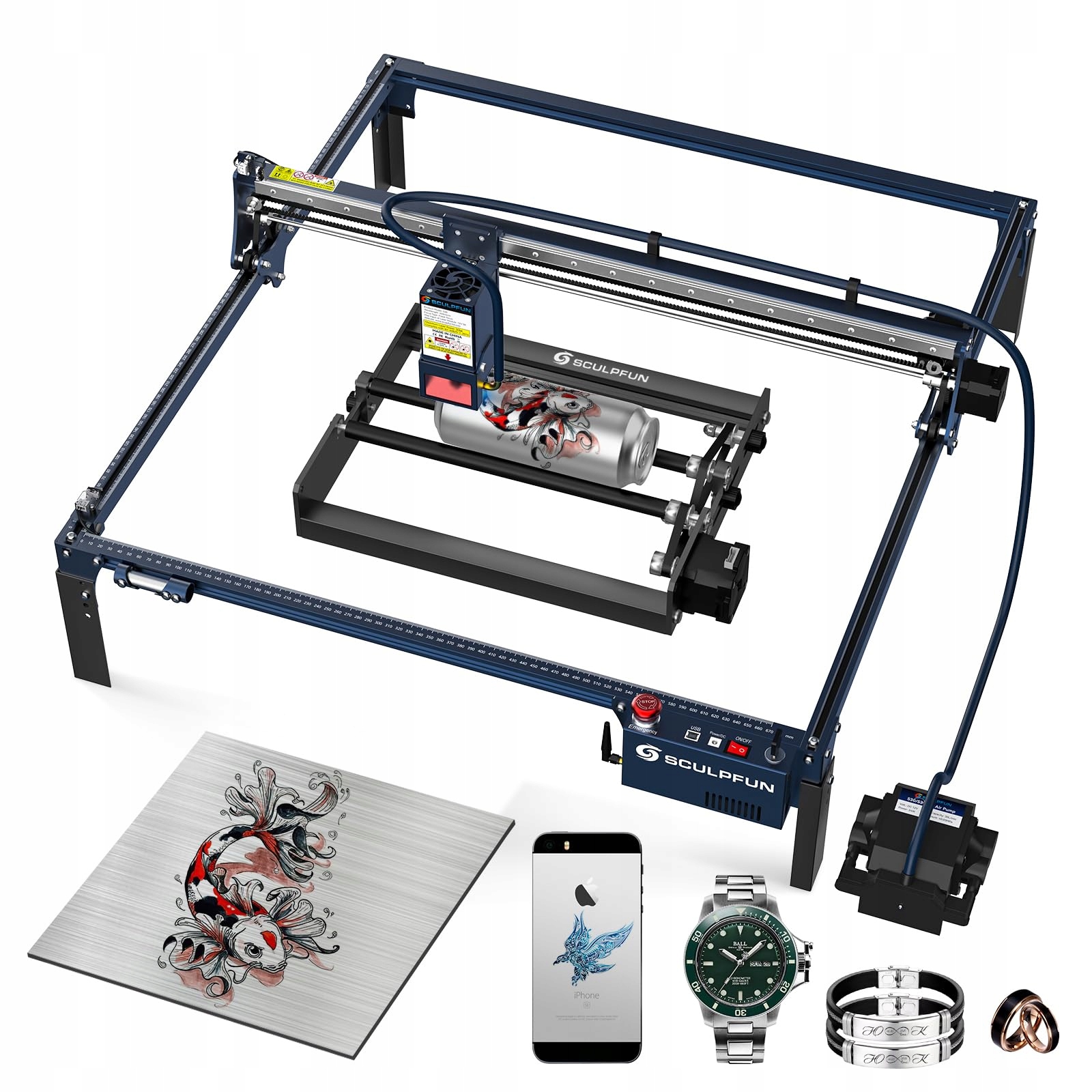 Laserový gravírovací stroj sculpfun Ultra 33W 600x600mm Rotační nástavec 2v1