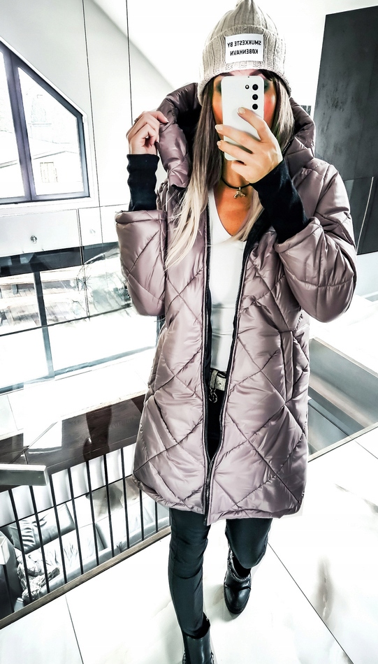 KURTKA DAMSKA PŁASZCZ PIKOWANA DŁUGA ASYMETRYCZNA 38 Kolor czarny