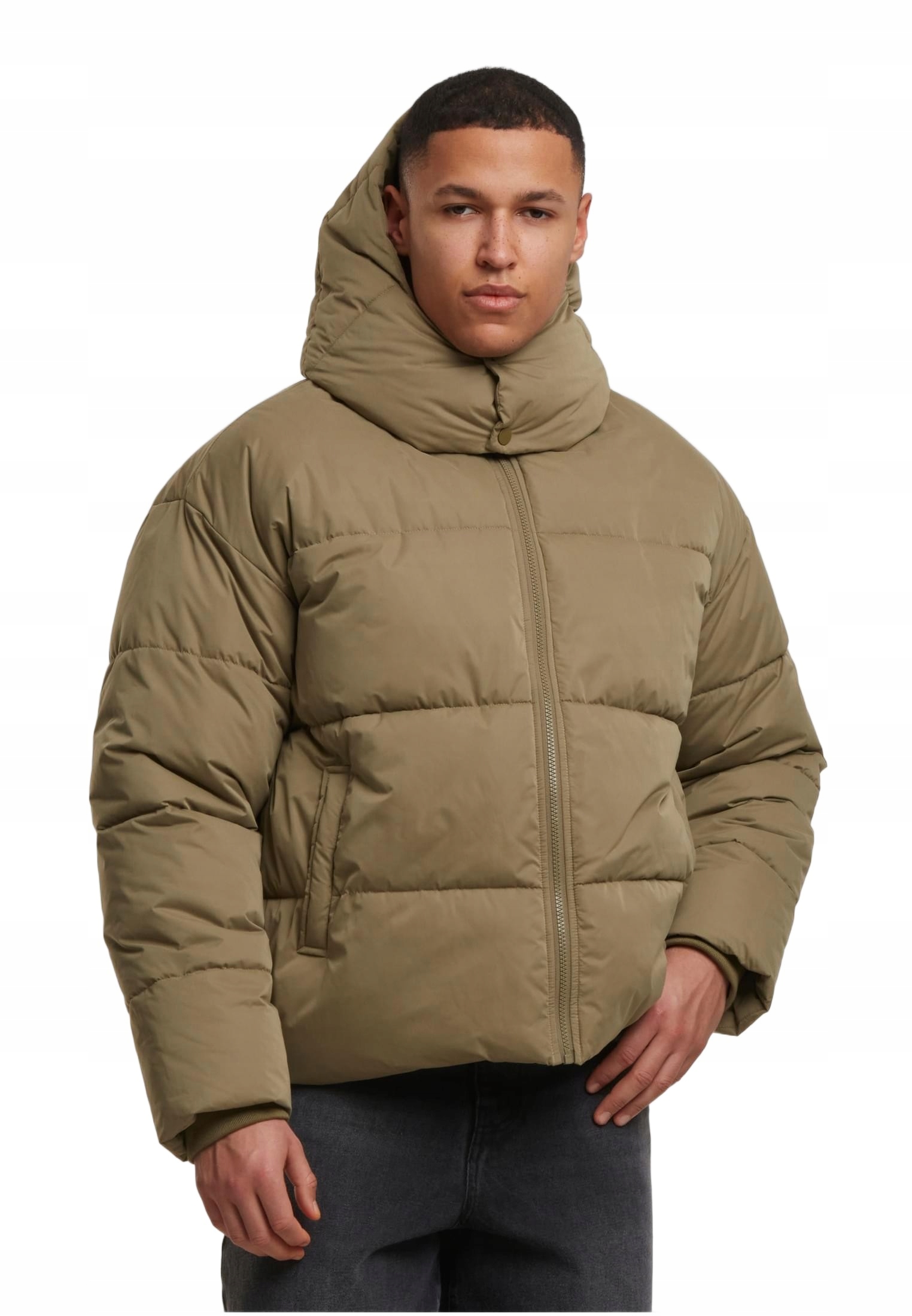Zimní bunda Puffer Jacket with Flap Hood olivová s kapucí 4XL