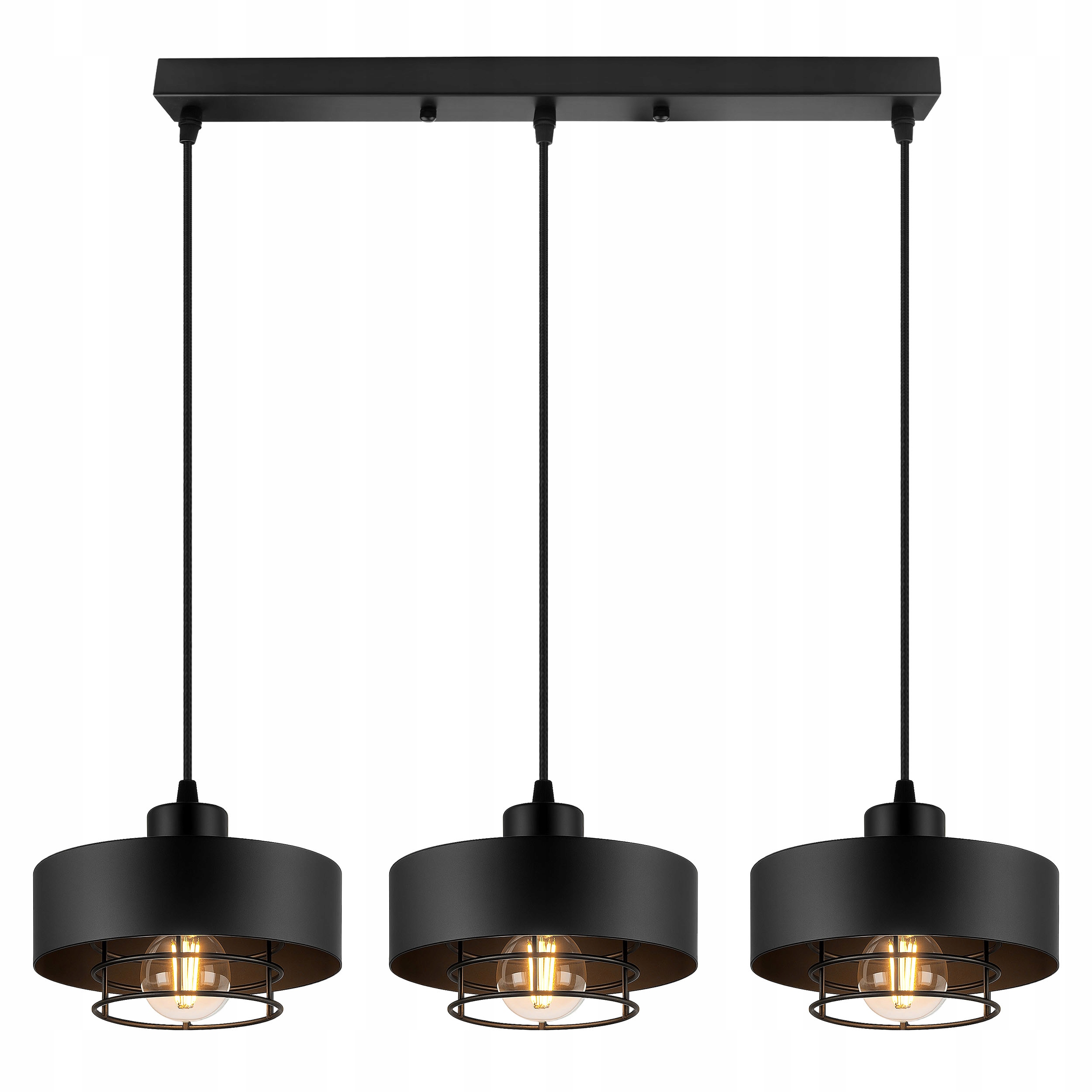 Lampa Sufitowa Wisząca Led Żyrandol Metalowe klosze 3xE27 Czarna Nowoczesna