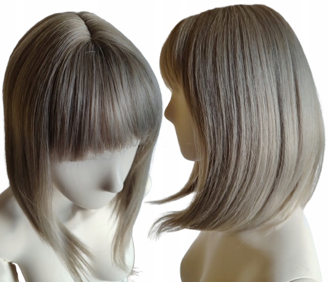 Přírodní paruka popelavá tmavě blond Bob S Ofinou na ramena, šedá