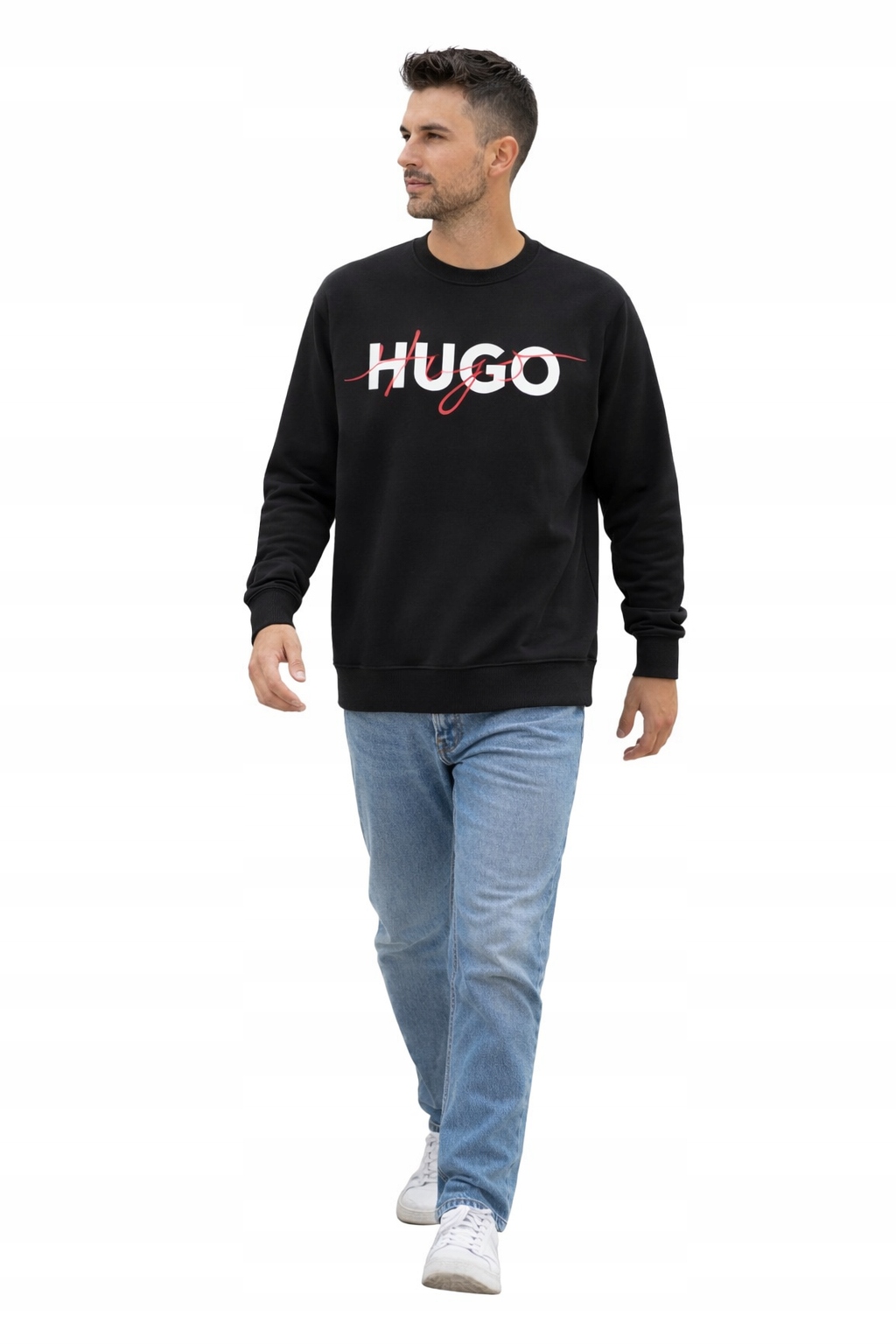 Hugo Černá Pánská Mikina S Logem Na Přední Straně A Kulatý Výstřihem M I4C