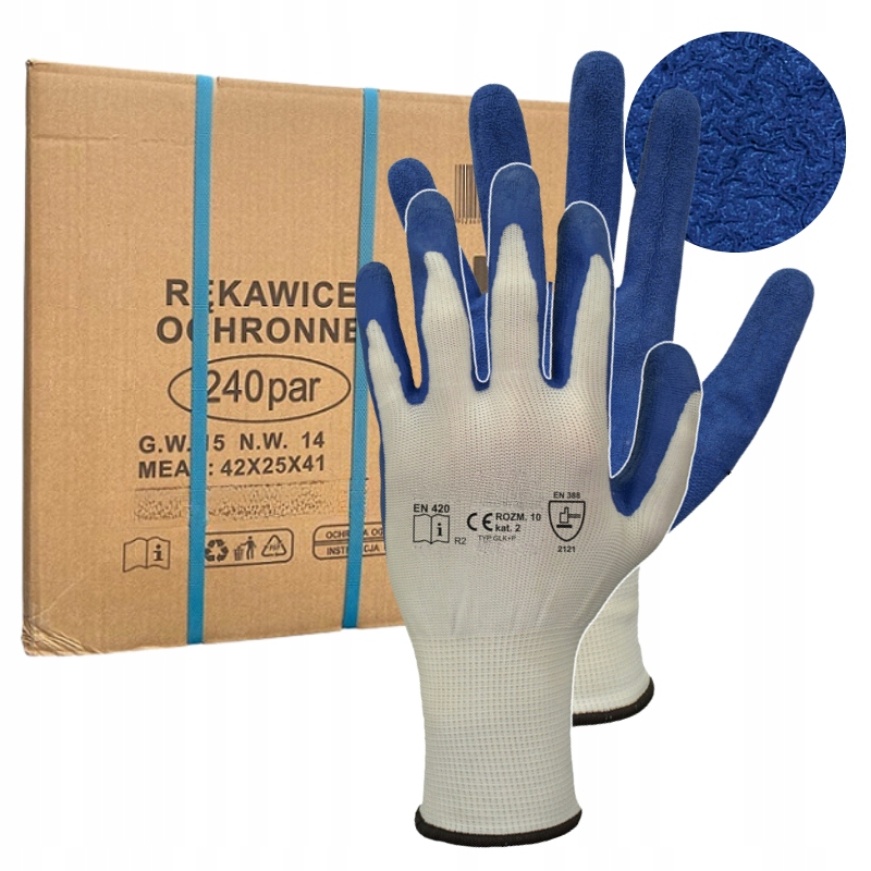 Odolné pracovní rukavice Pracovní Rukavice potažené latexem, karton 240 párů