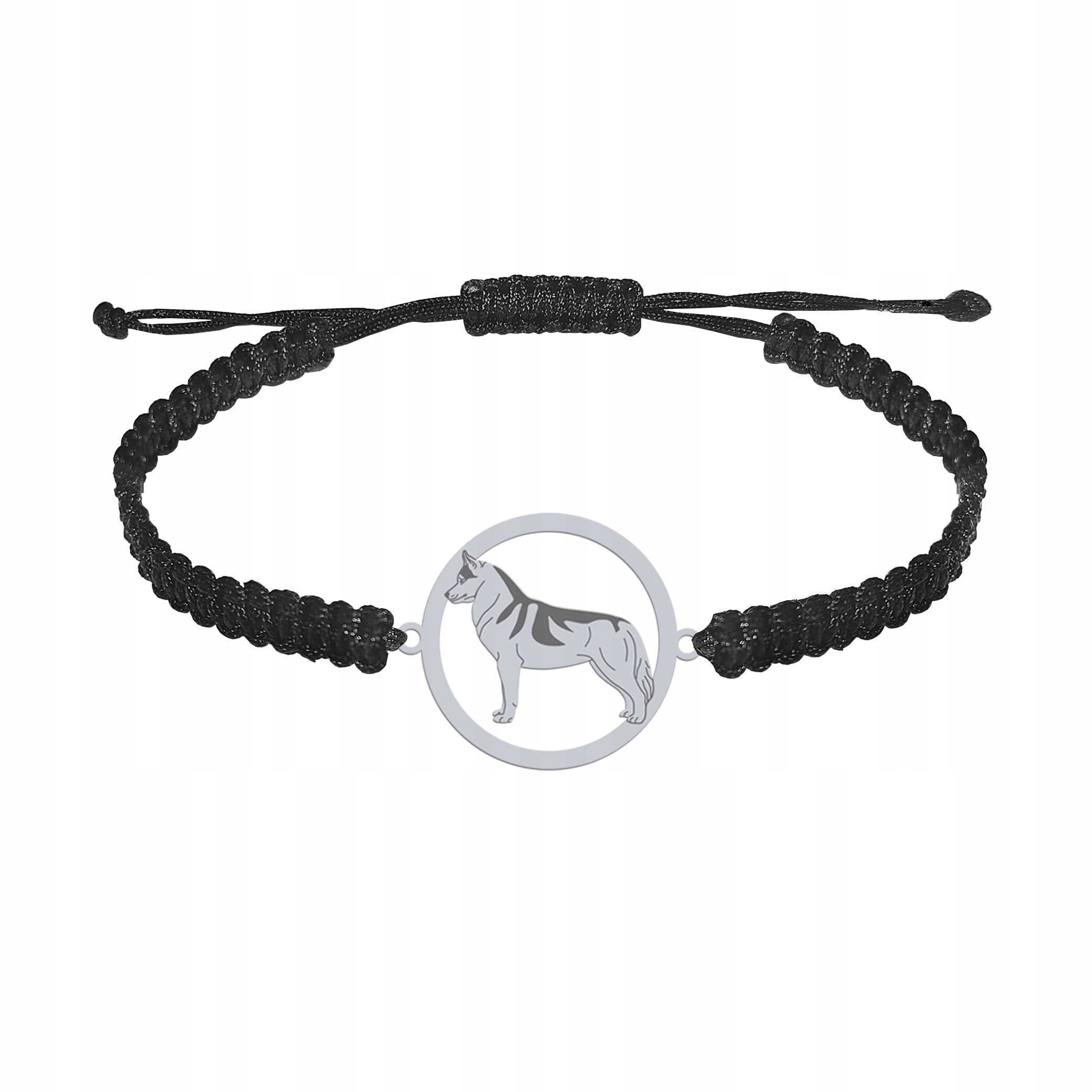 Stříbrný náramek s psem Husky Sibiřský 925 Makramé Gravírování Dedikace