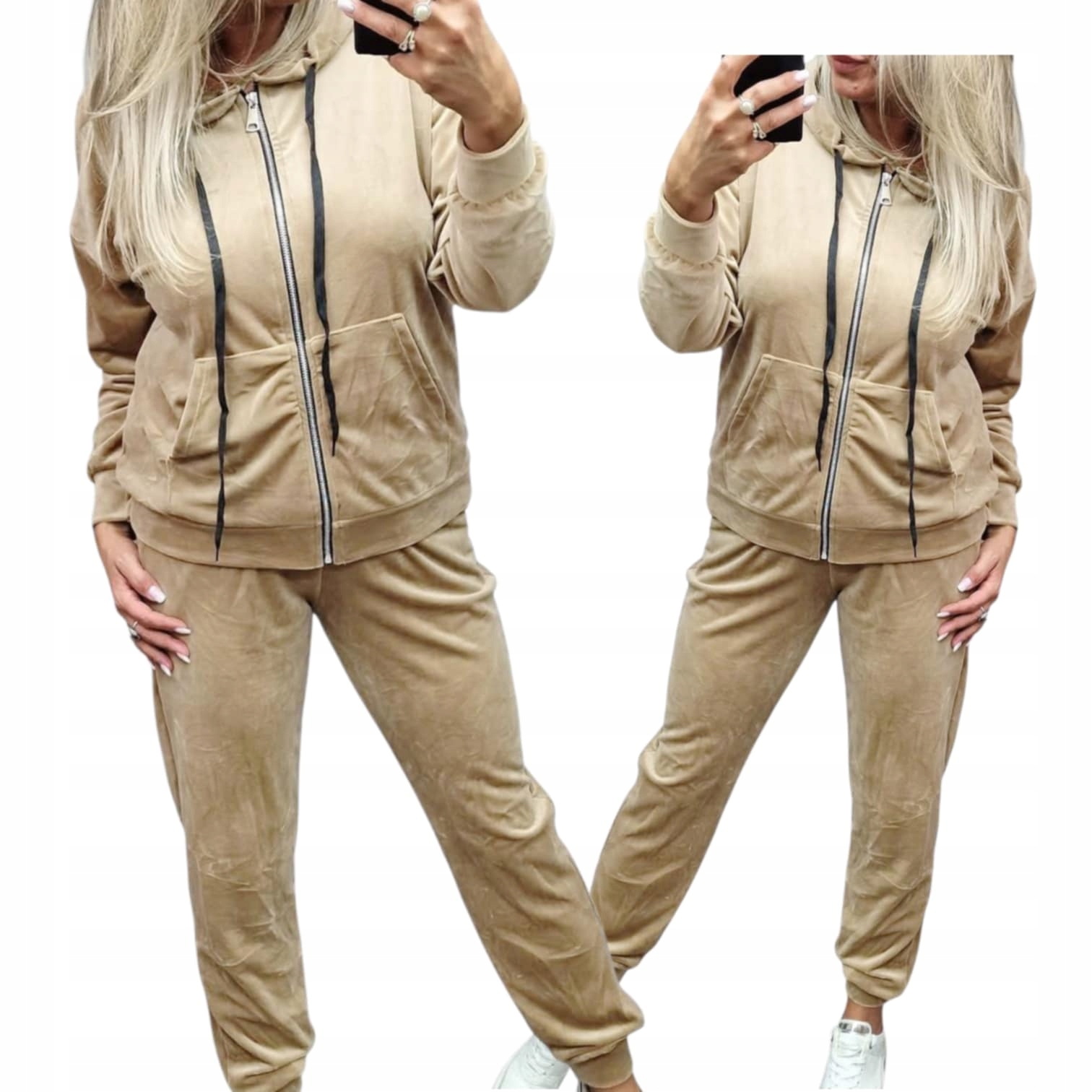 Teplákovka Dámský Velurový 54 56 7xl rozepínací béžový, pohodlný, obepínající hi