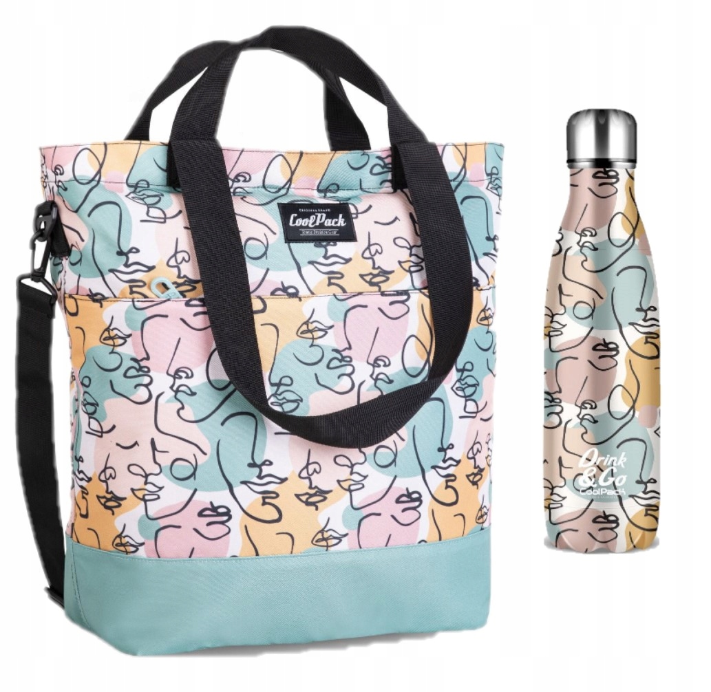 coolpack dámská letní shopper kabelka přes rameno lahev na pití termoska art deco