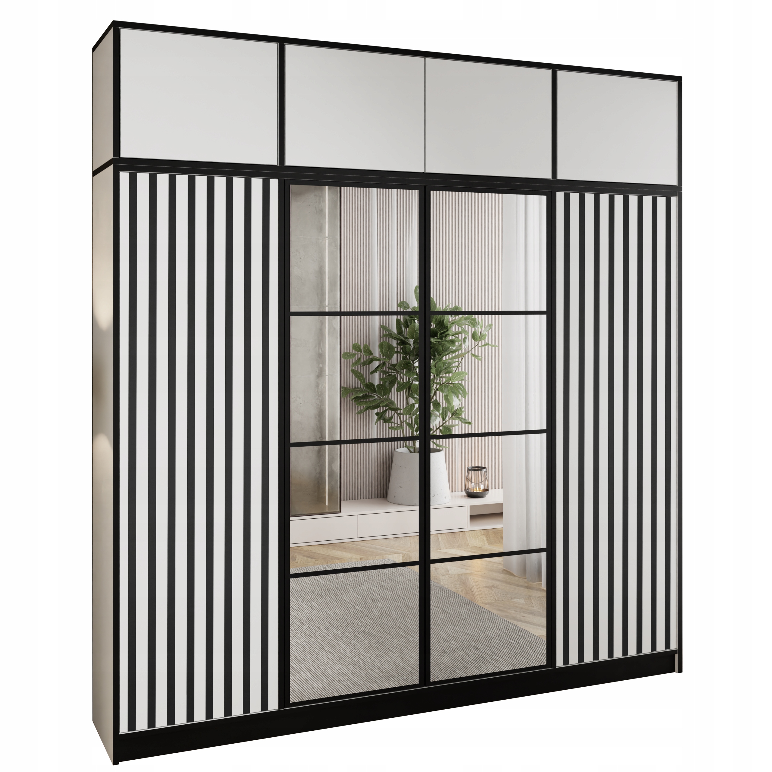 Skříň skříň se zrcadlem Vzor 3 Costa 4D Bílá s nástavcem