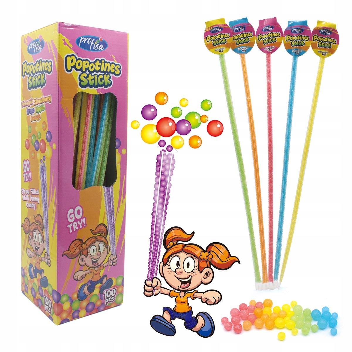 Levně Slamky s bonbóny 100ks Ovocné