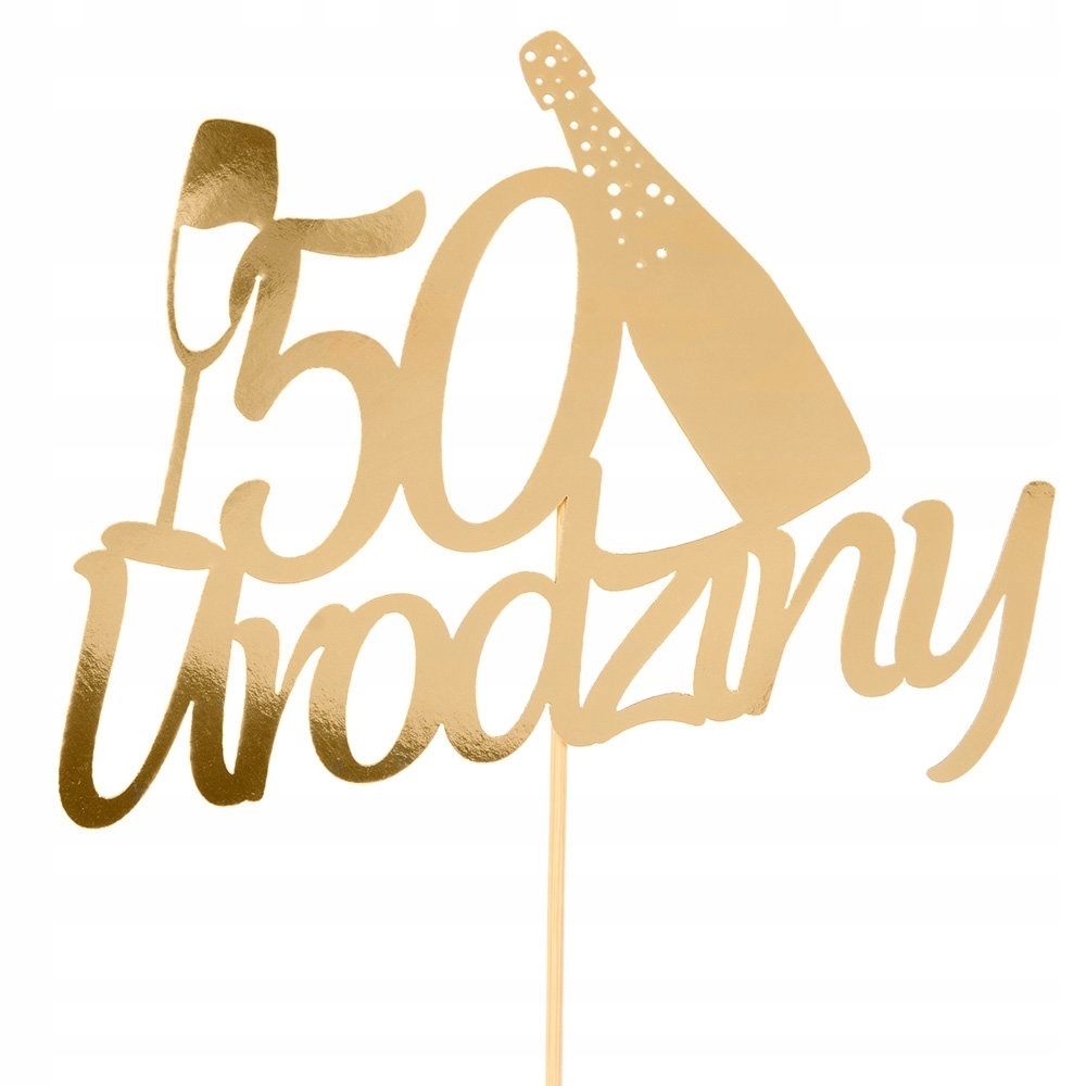 

Topper Kieliszek napis 50 Urodziny Złoty na tort