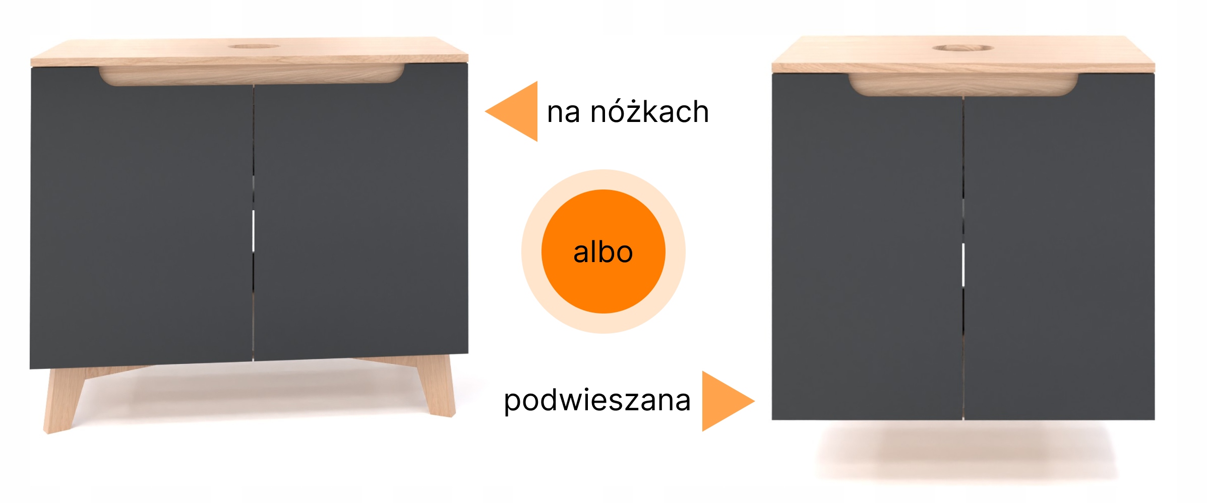 Szafka pod umywalkę dwudrzwiowa szare 60x45x70 dąb słoneczny wisząca/stojąc Kolor mebla antracyt dąb słoneczny