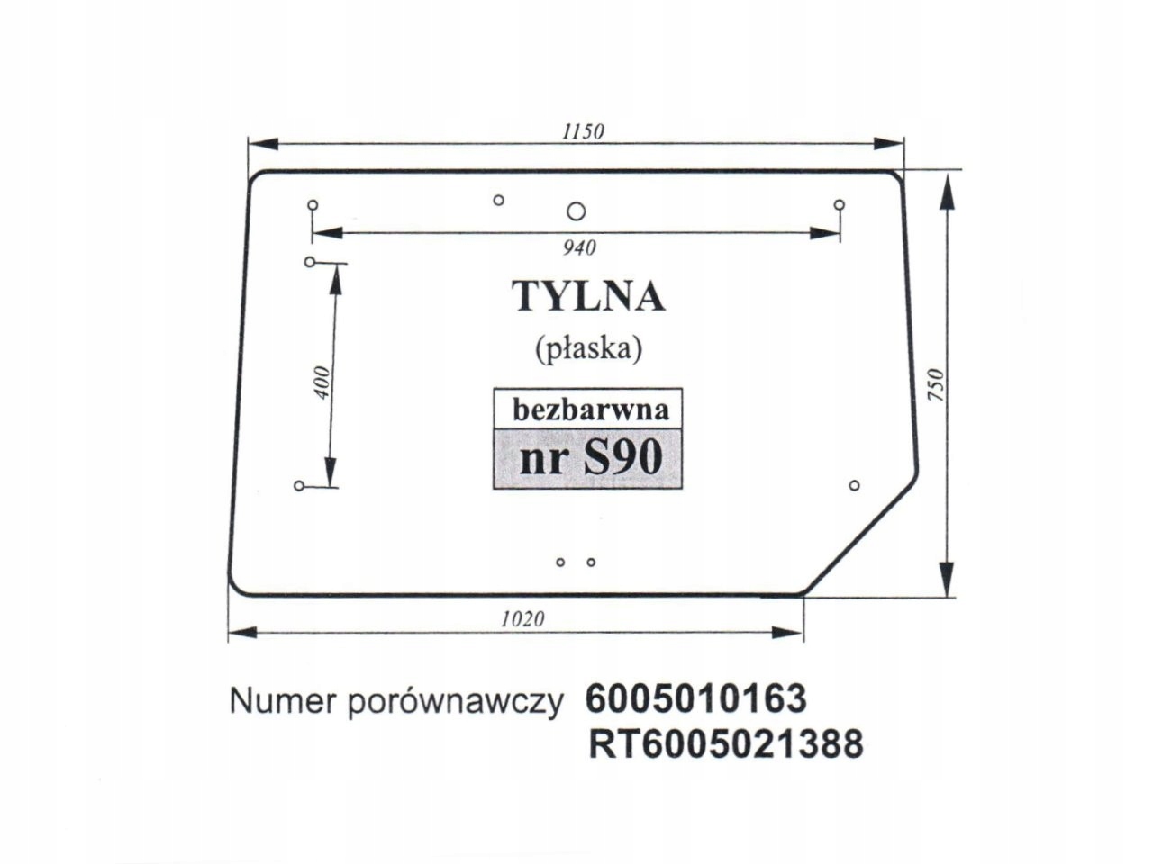 SZYBA TYLNA RENAULT CERES JOHN DEERE 6005010163 RT