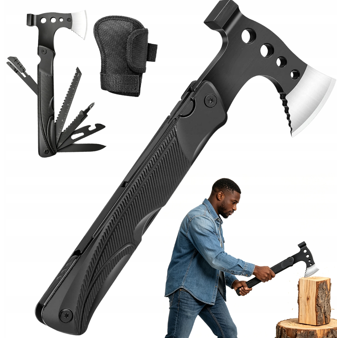 Multitool Siekiera Campingowa Taktyczna Z Nożem Młotkiem I Piłą Outdoor