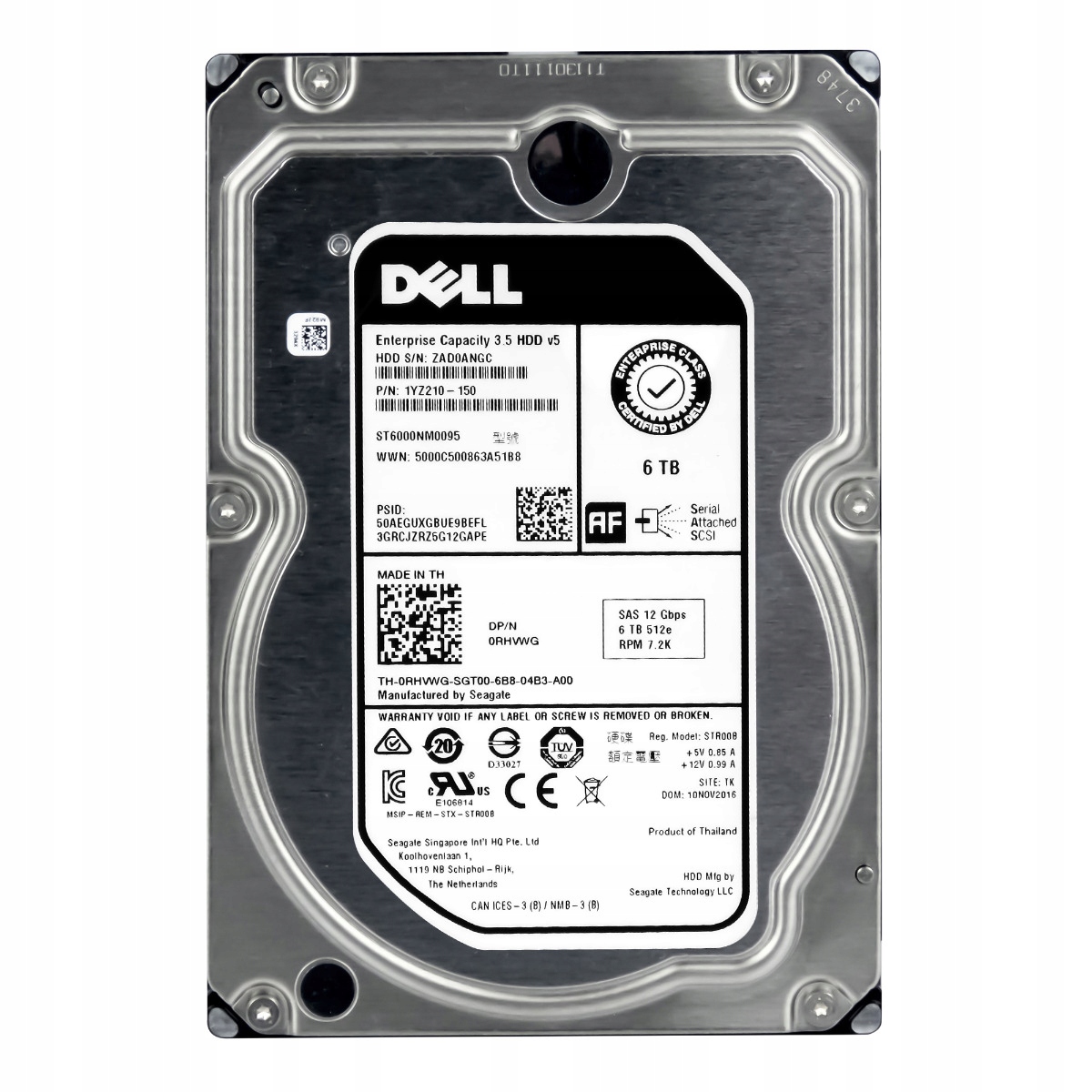 Dell 0RHVWG 6TB 7.2K 256MB SAS-3 3.5'' ST6000NM0095
