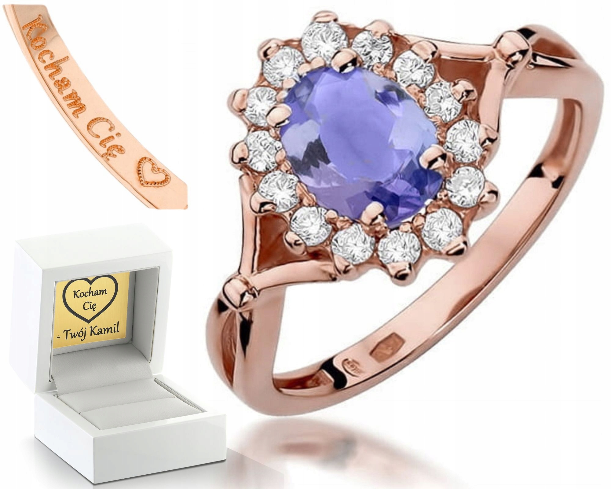 Zásnubní Prstýnek S Tanzanitem A Brilianty Růžové Zlato Gravírování 585