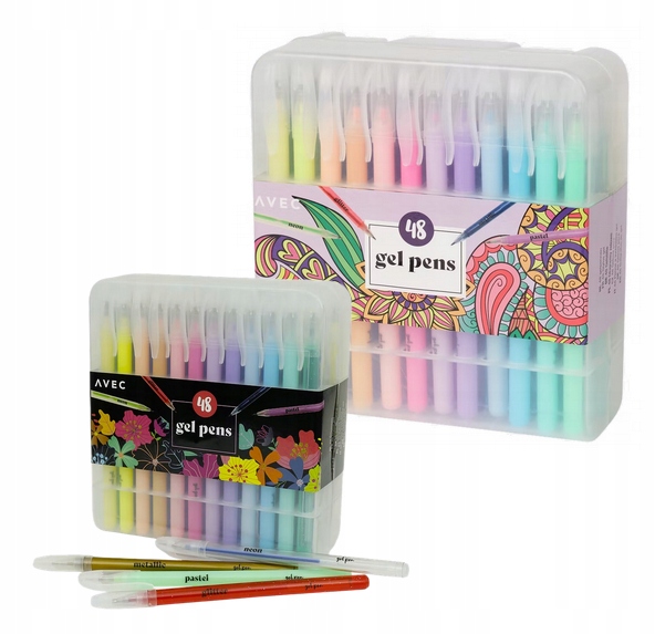 DŁUGOPISY ŻELOWE BROKATOWE KOLOROWE ZESTAW 48 SZT.