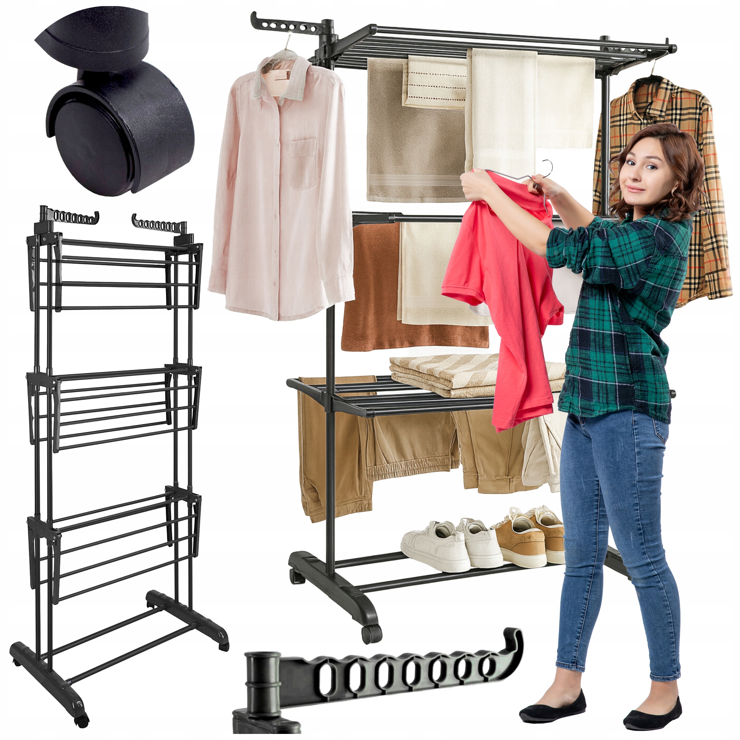 Suszarka Na Pranie ubrania odzież bieliznę Pionowa Duża XXL metalowa Czarna