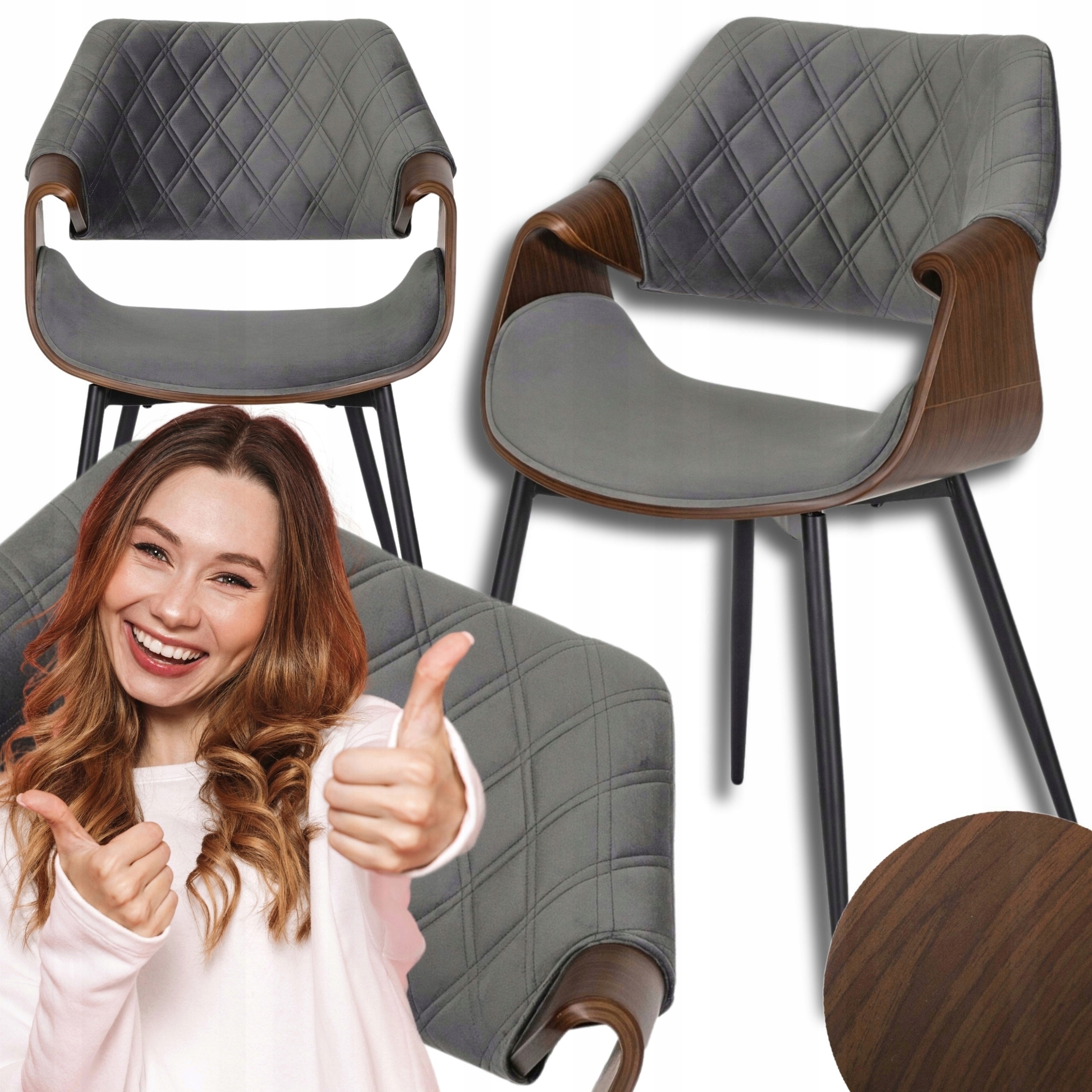 Dřevěné čalouněné křeslo Velurové Loft Ohýbané do obývacího pokoje Šedé Dakota