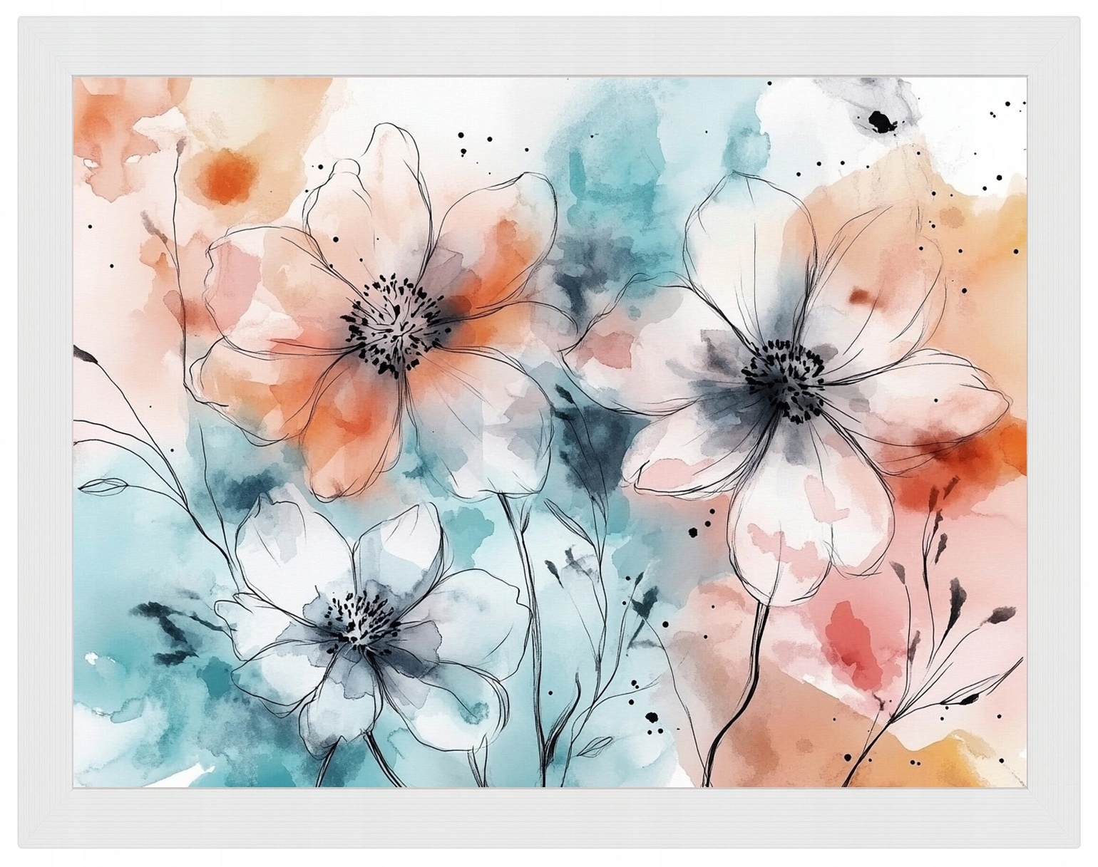Plakát Rámeček Dřevo Grafika Kresba Příroda Květiny Jaro Léto 80x60