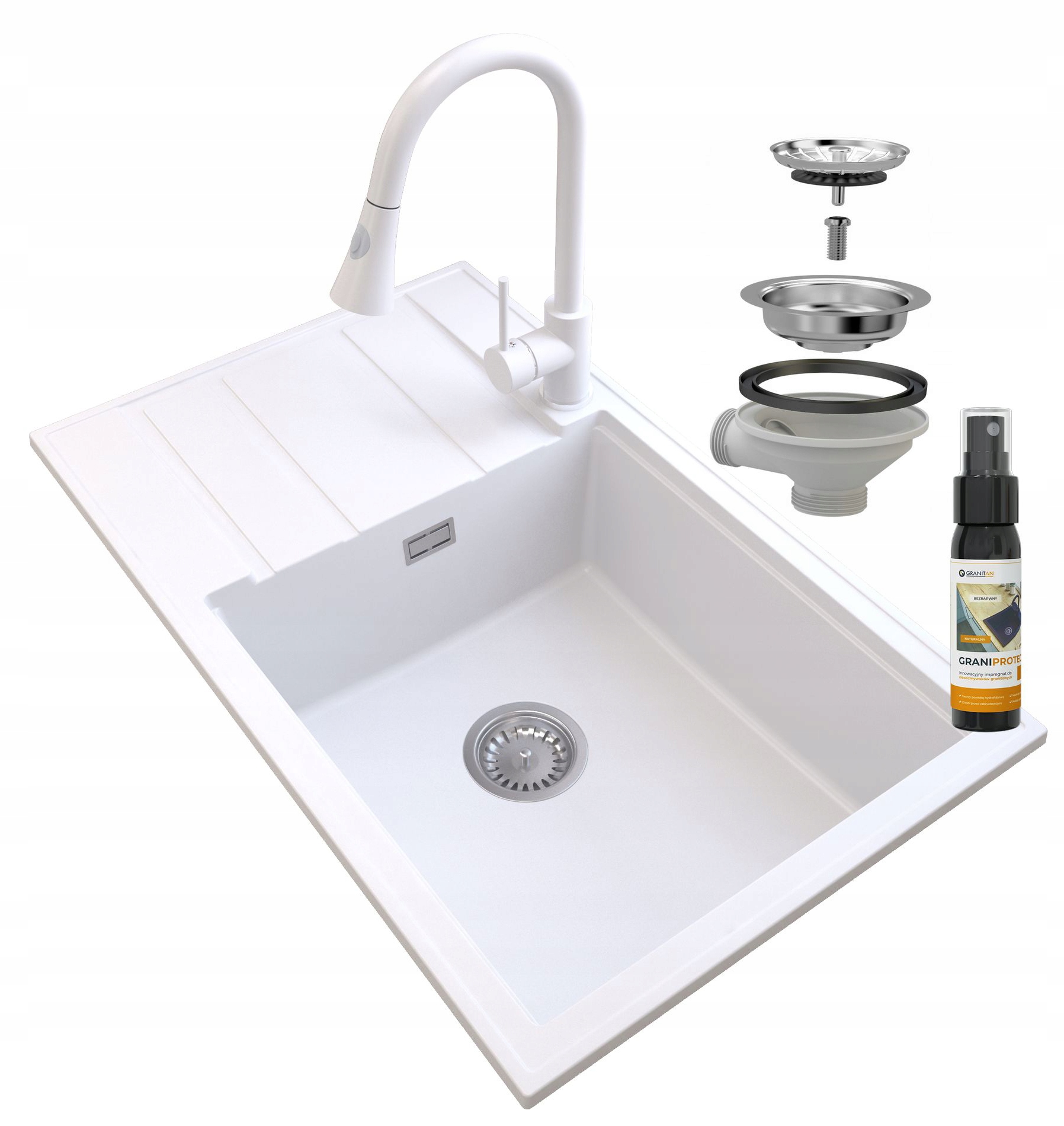 

Zlew Granitowy Biały Louis Syfon Chrom Bat Snake