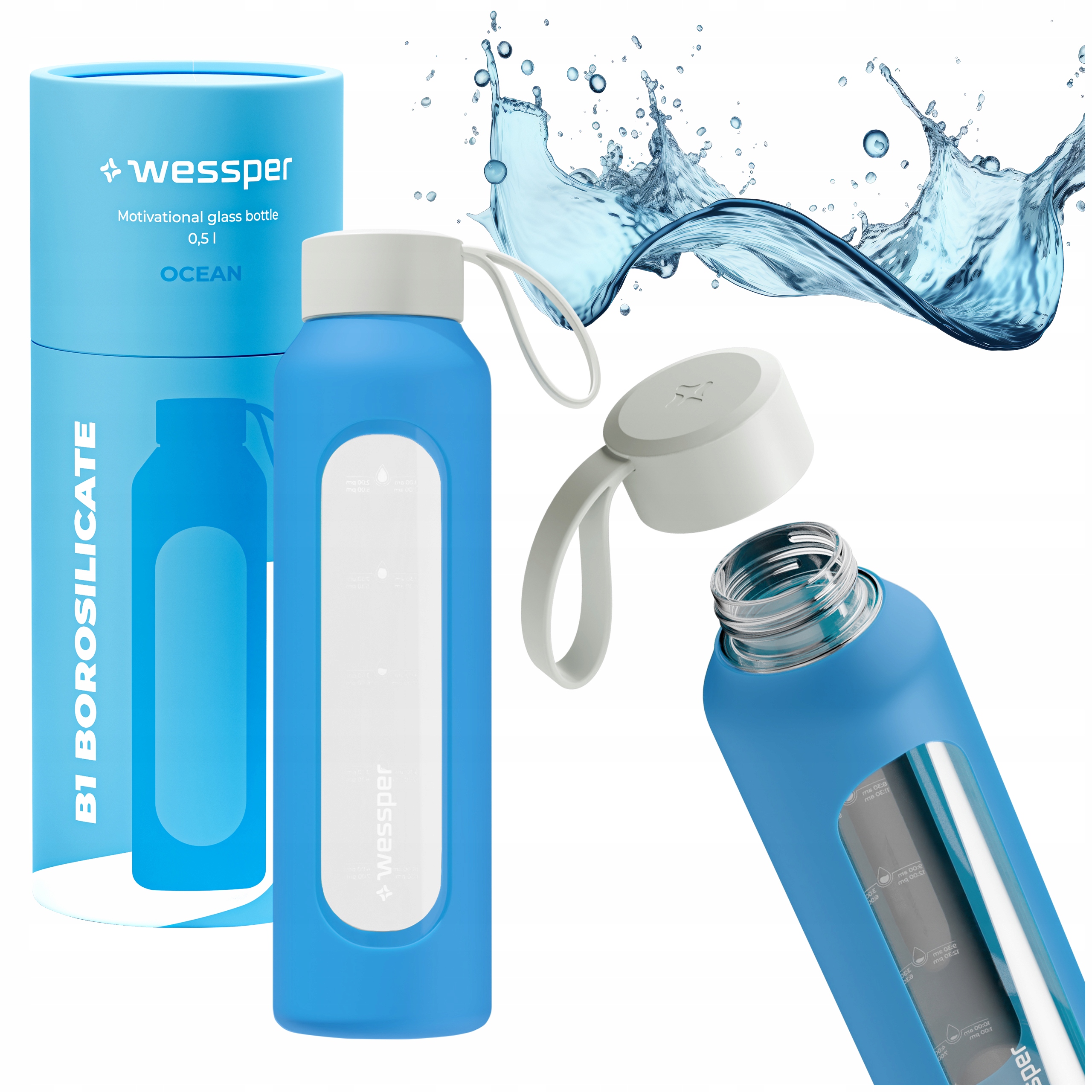 Wessper B1 szklana butelka bidon na wodę 500ml szczelna fitness siłownia