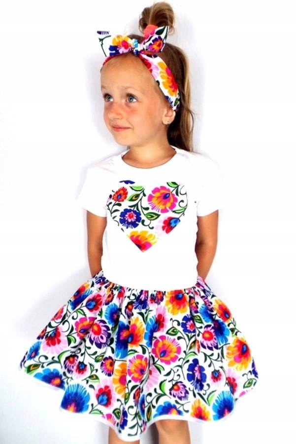 SPÓDNICA sukienka ŁOWICKA koszulka + OPASKA 158