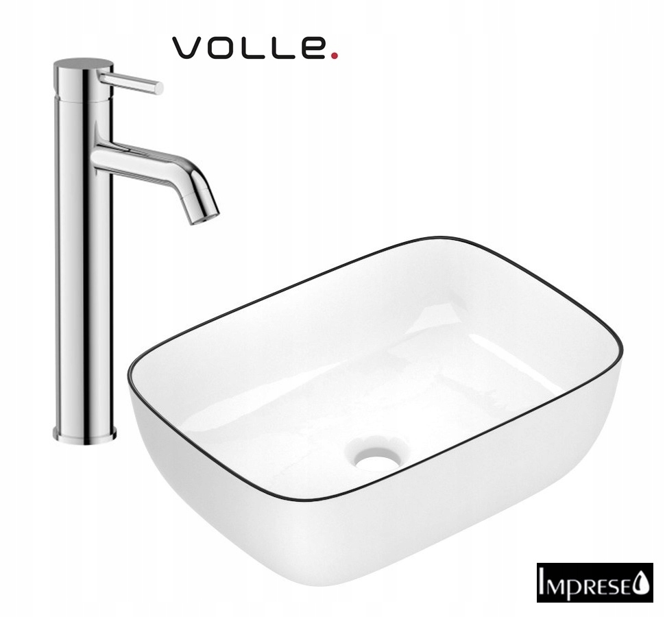 Umývadlová doska 45*32 Imprese Black Edge biela Čierny Rant Batéria