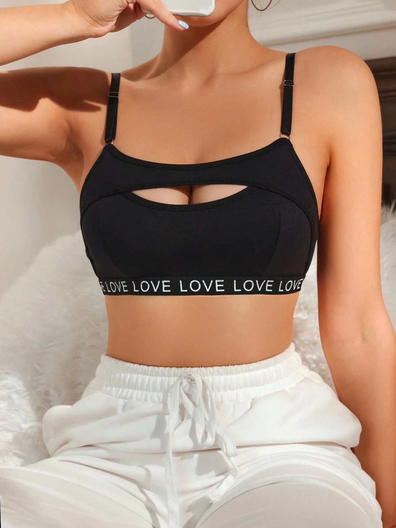 Shein Czarny Bawełniany Top Biustonosz Sportowy Z Wycięciem Gym S 36583