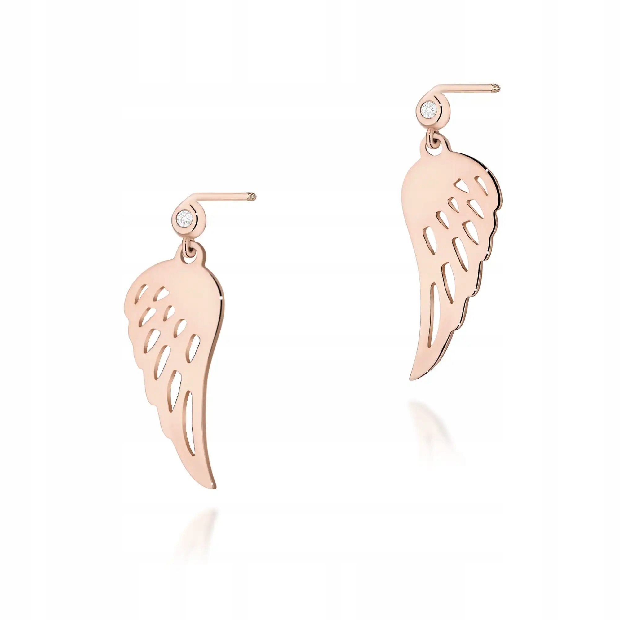 Zlaté Náušnice 585 pro ženy s diamantovými křídly z růžového zlata jako dárek