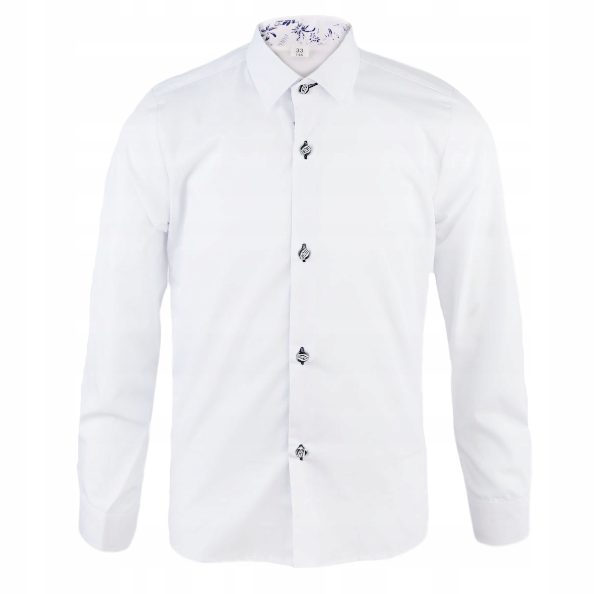 Chłopięca koszula elegancka wizytowa długi rękaw biała kołnierz w kwiat 122