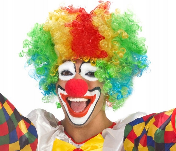 Peruka Afro Clown Klauna Kolorowa + Nos