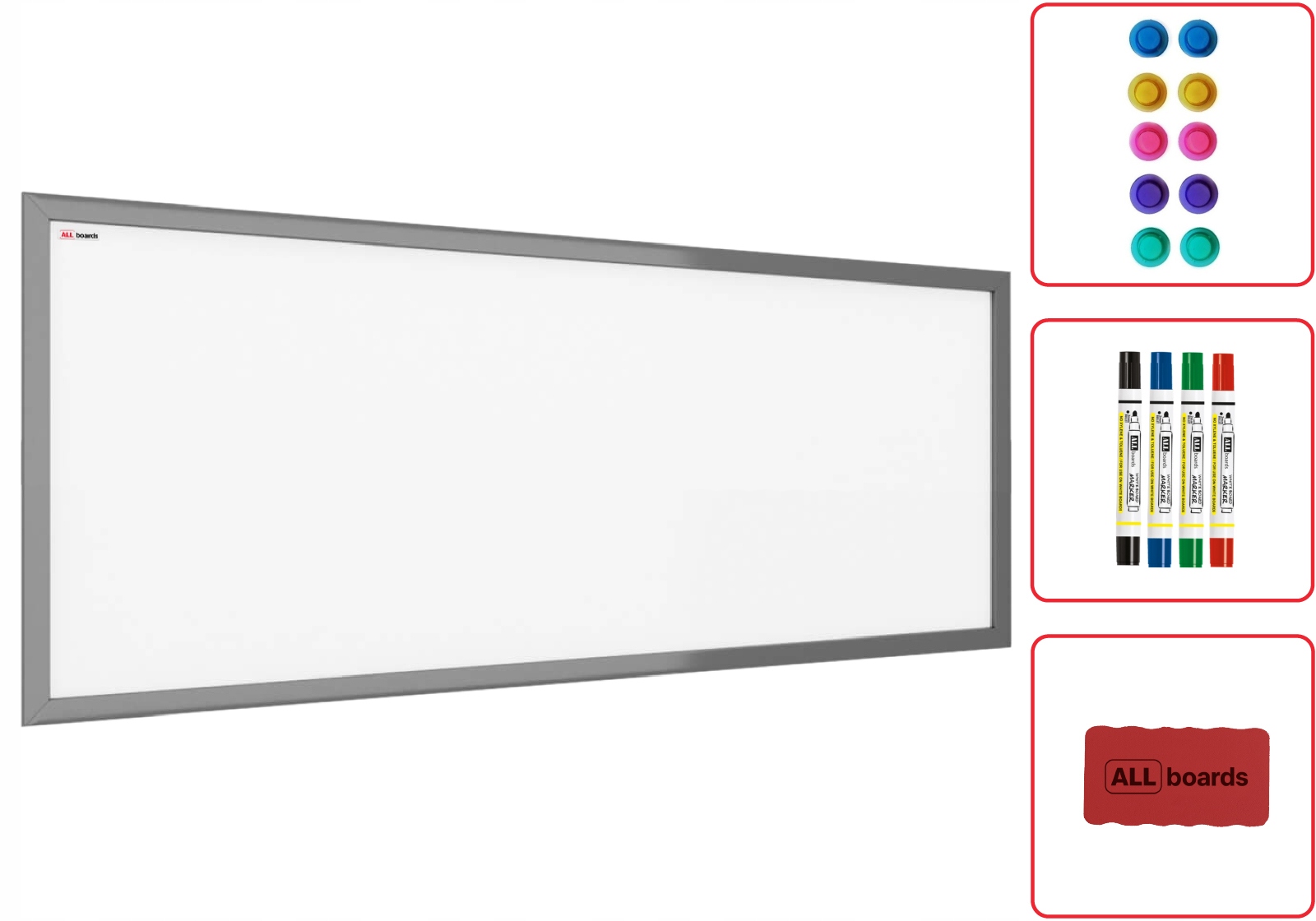 

Tablica magnetyczna biała 30x70cm rama srebrna