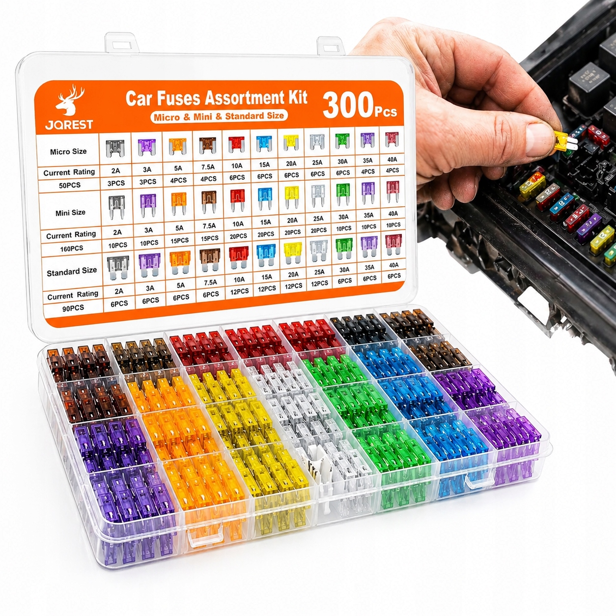 Zestaw Bezpieczników Samochodowych 300 Szt Mini Stand Maxi 2–40A Organizer