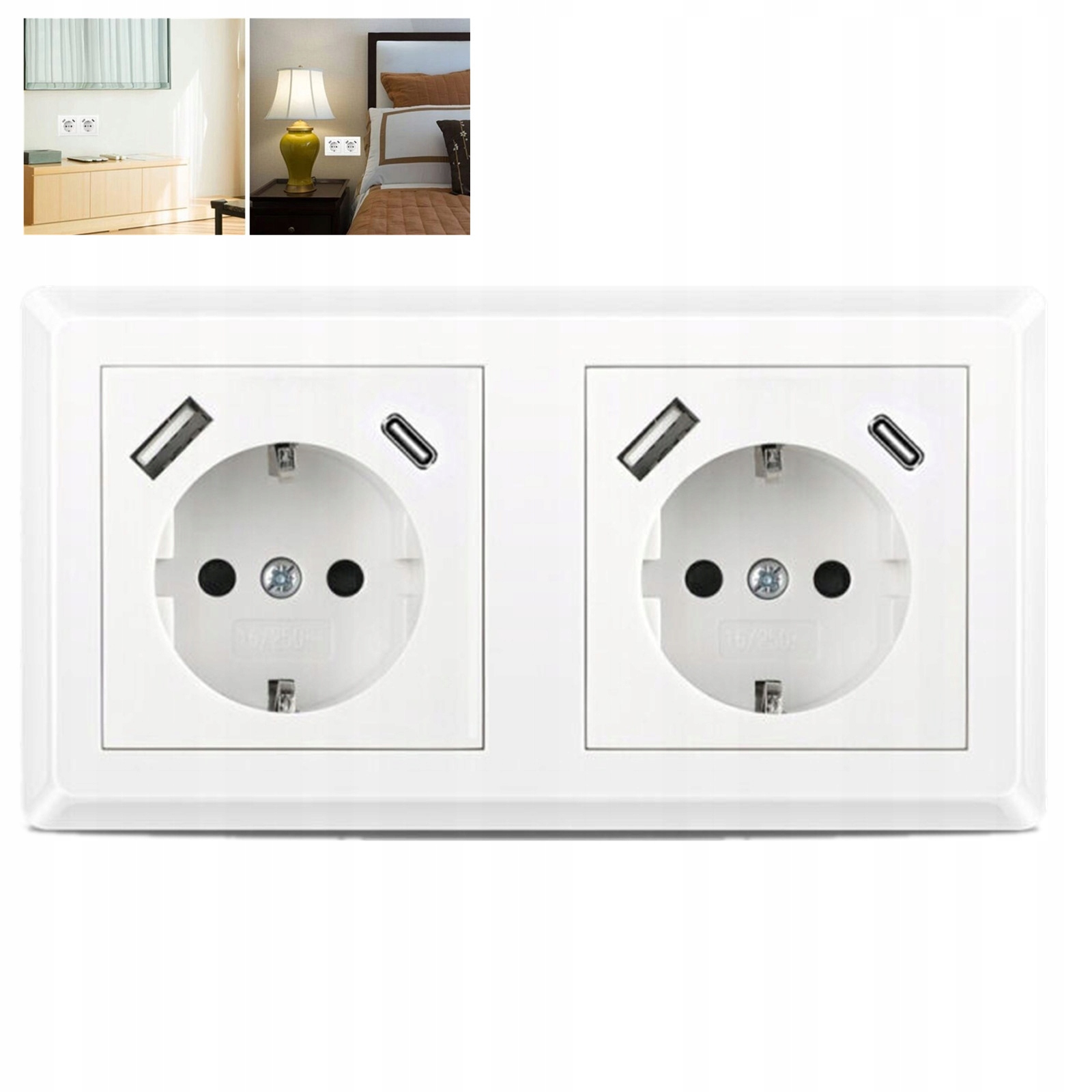 Zásuvka Dvojitá S Usb Nabíječkou A+c 16A 250V Bílá