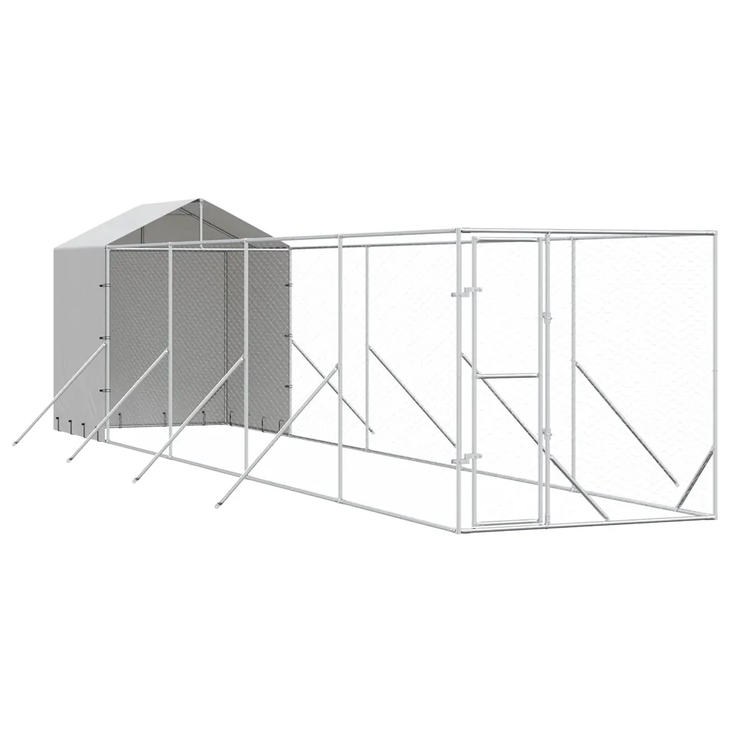 Levně Venkovní psí kotec se střechou stříbrný 2 x 10 x 2,5 m ocel