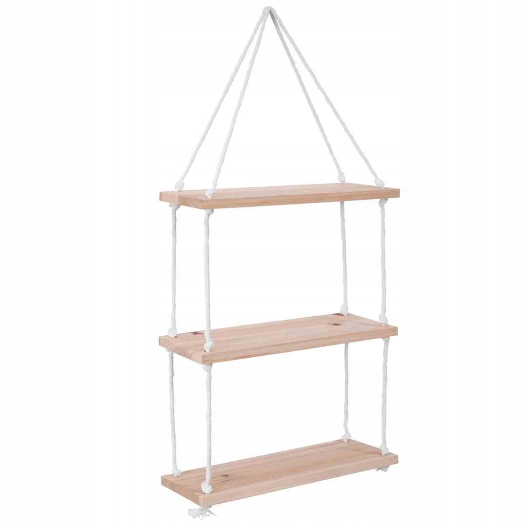 PÓŁKA ŚCIENNA WISZĄCA DEKORACYJNA DREWNO NA SZNURKU BOHO JZWJ05