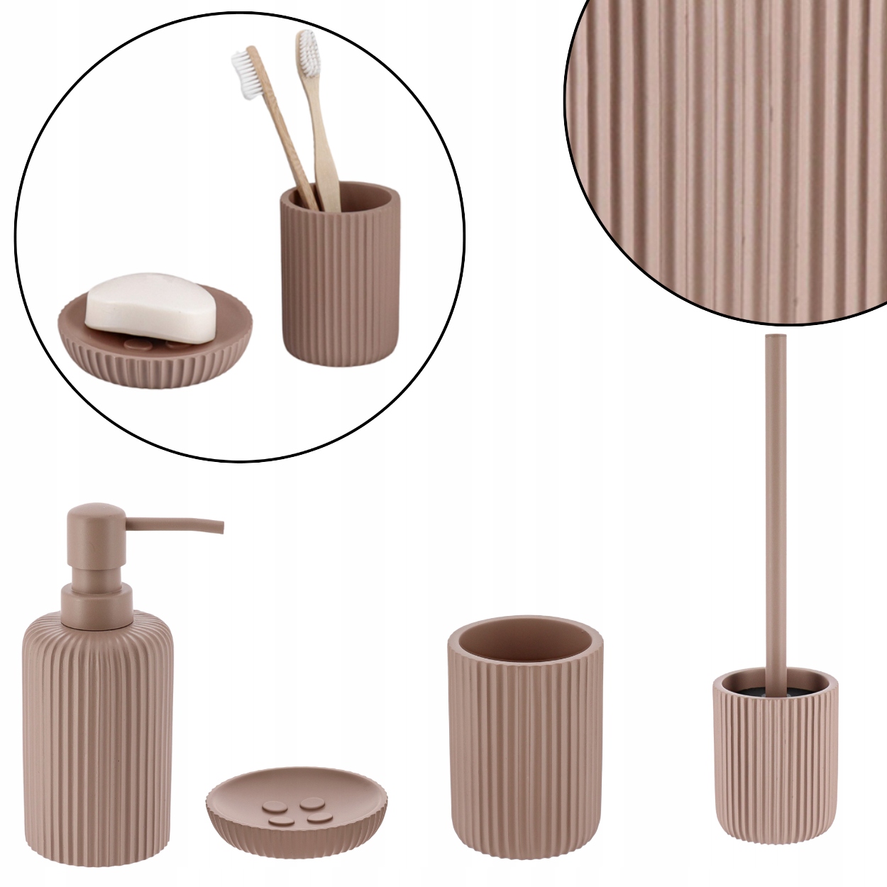 Koupelnový Komplet 4 El. cappuccino dávkovač mýdlenka Wc štětka hrnek