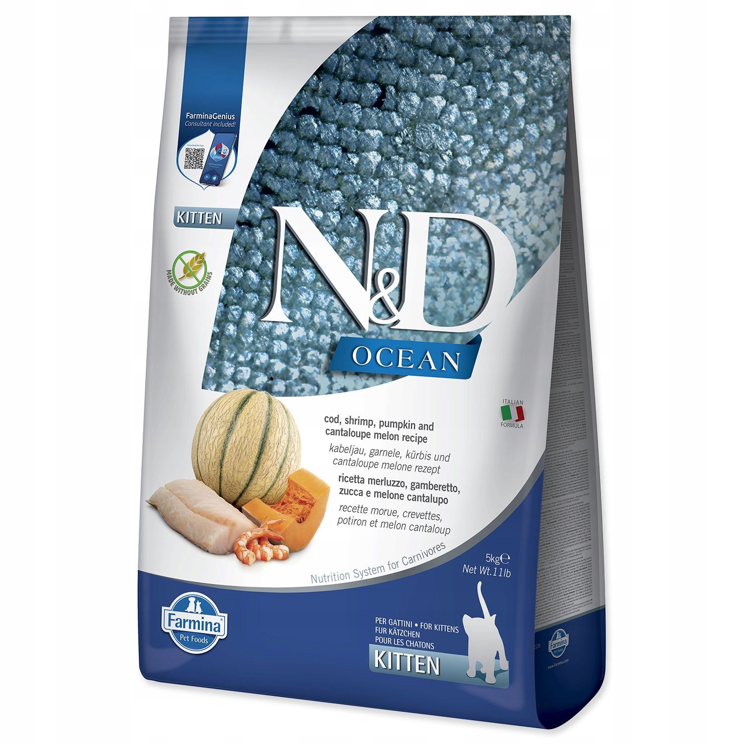 Levně Krmivo N&d Kitten Ocean Cod, Shrimp, Pumpkin & Cantaloupe Melon 5kg