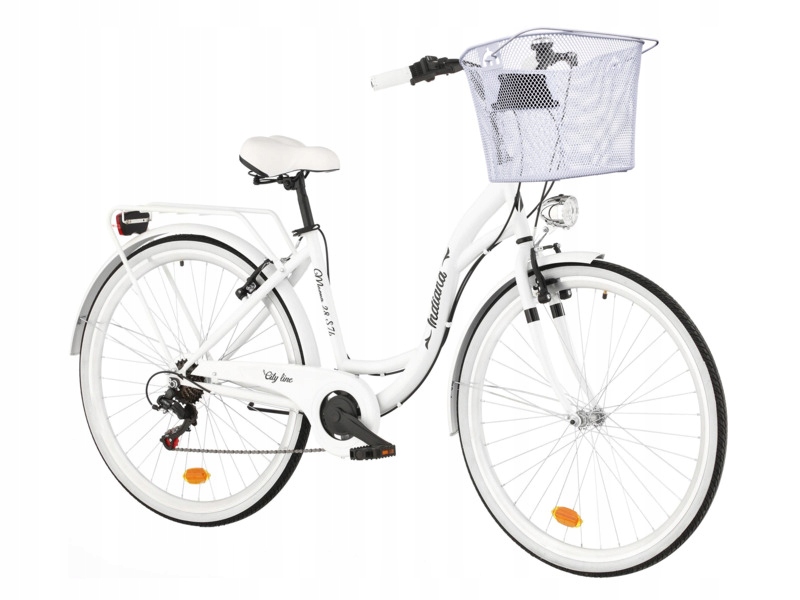 Rower miejski Indiana Moena S7B 28 cali damski Biały 2025 Koszyk na rower