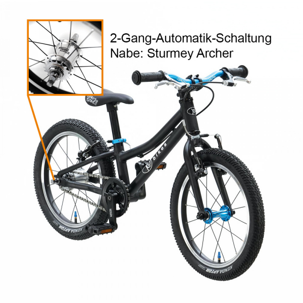Rower Dziecięcy KUbikes 16S Mtb Piasta Automatyczna Black/Laser Blue Czarny