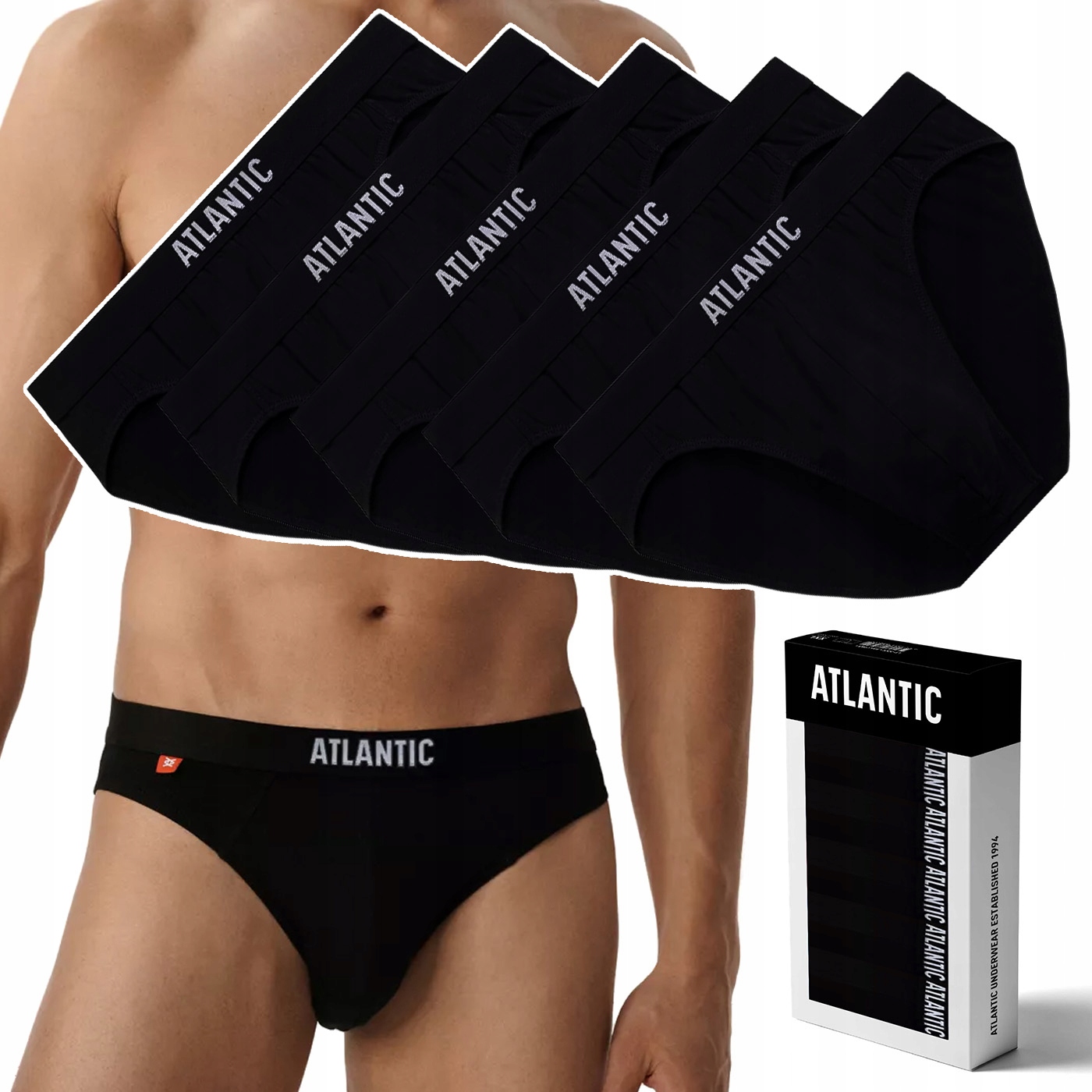 Pánské slipy 5 Par Sportovní bavlněné Slipy Atlantic 5BMP-094 L