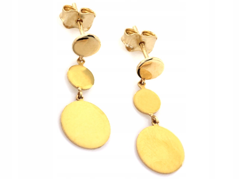 Zlaté náušnice 585 závěsné celebrity plechové kroužky na tyčinku jako dárek