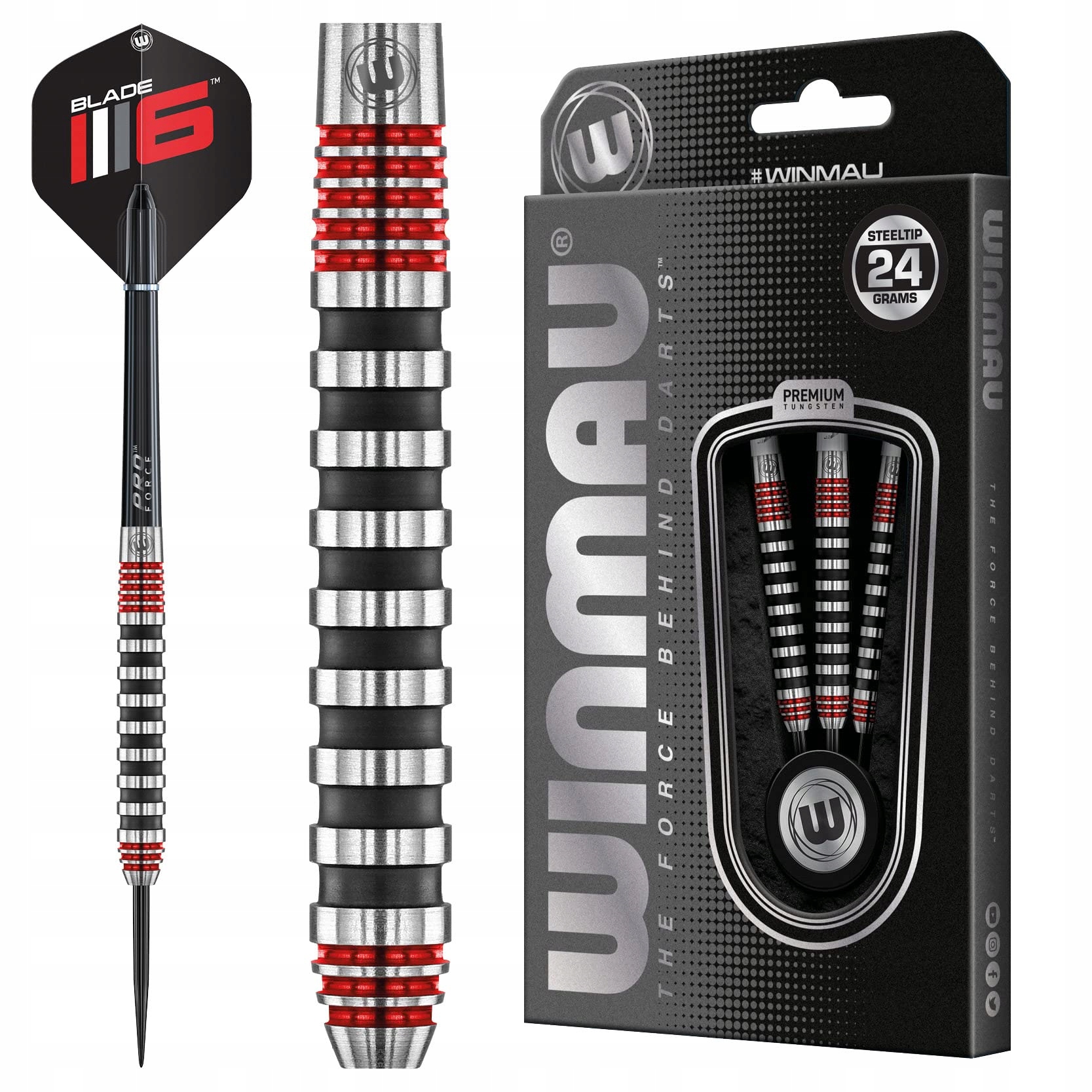 Winmau Advance Zestaw Rzutek z serii 500 Wolframowo-Czerwone 26 gram