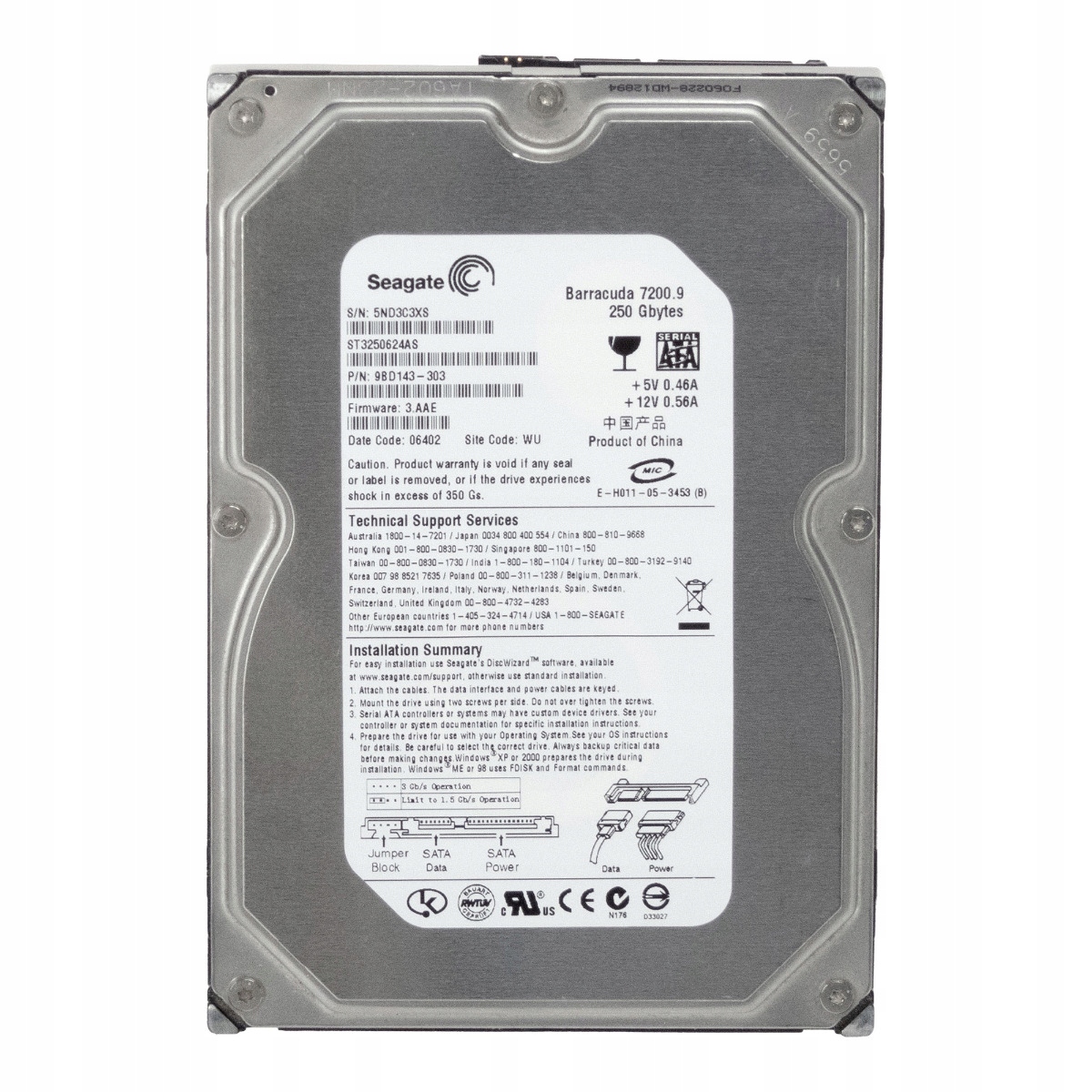 Seagate Barracuda 7200.9 250GB 7.2K 16MB Sata II 3.5'' ST3250624AS