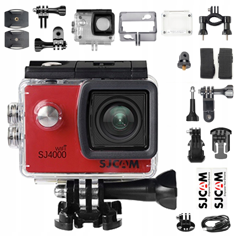 Športová Kamera Sjcam SJ4000 Wifi Červená 4k/30FPS Vodotesné Príslušenstvo