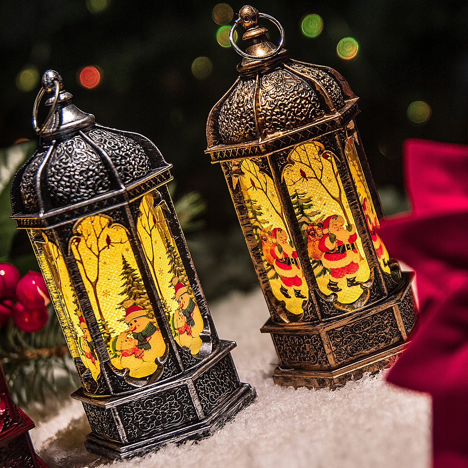 ŚWIĄTECZNA LATARENKA DEKORACJA LAMPION LED ŚWIĘTA Materiał plastik