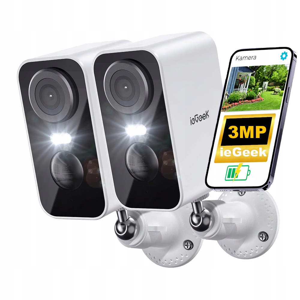 2 kusy 3MPX Wifi Kamera 100% Bezdrátová S Baterií Alexa